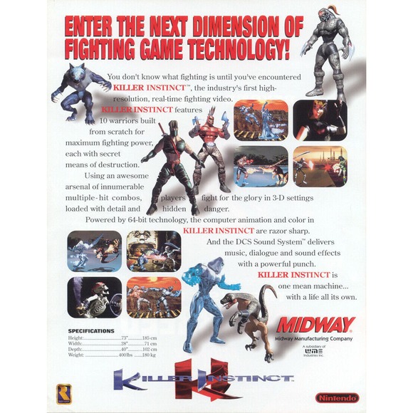 Killer Instinct Arcade FLYER 1994 Original NOS Video Game Promo Retro - Picture 2 of 4